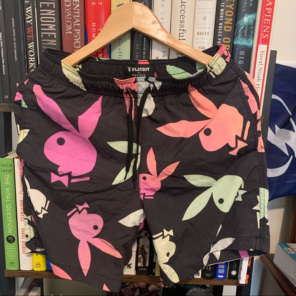PacSun Playboy Swim Trunks Shorts Mens Small Bunny Head Print All Over